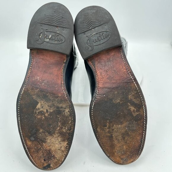 Justin Women Size 7B Black Leather Mid Calf Pull On Western Cowboy Boot - Picture 8 of 13